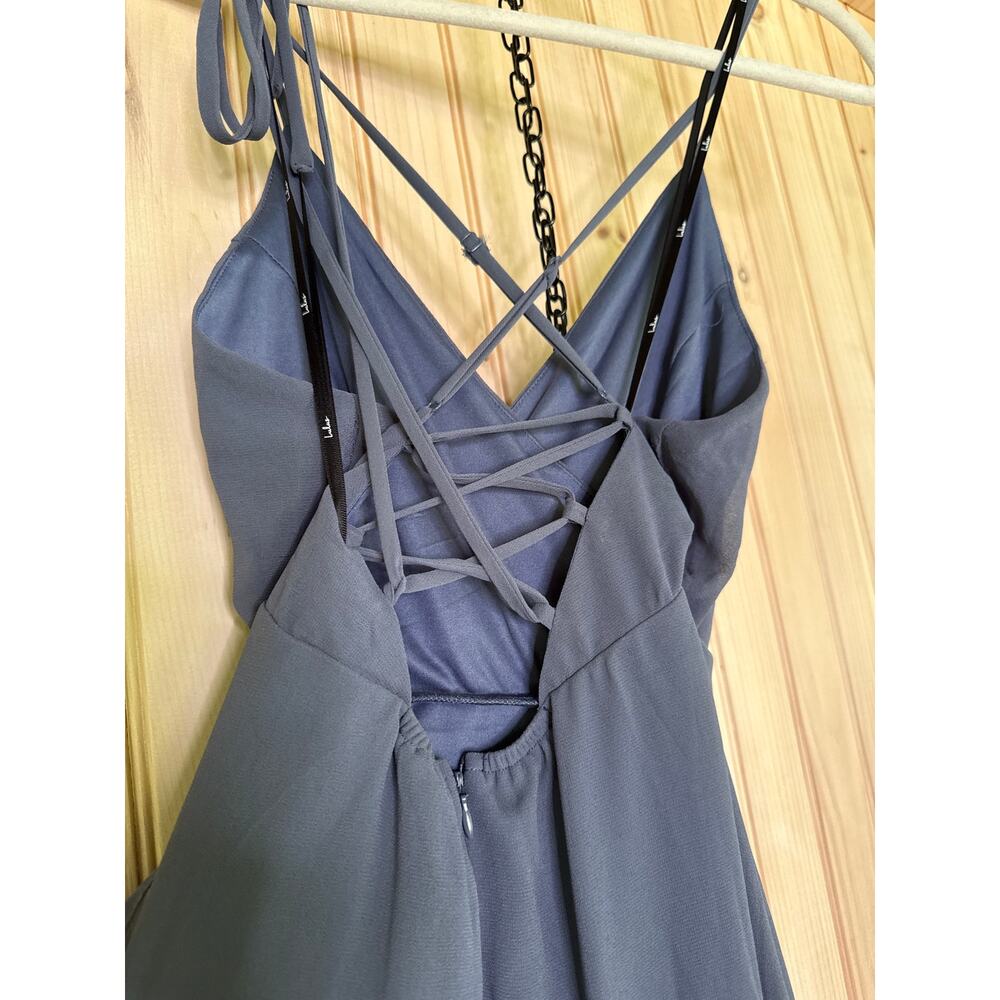 NWT Lulus In Love Forever Granite Blue Lace-Up High-Low Maxi Dress Party Sz M - Picture 7 of 12